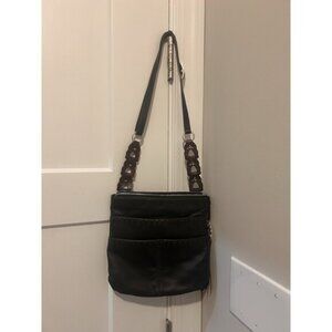 BRIGHTON KODA BLACK & BROWN SOFT LEATHER CROSS BODY TASSEL POCKETS Western